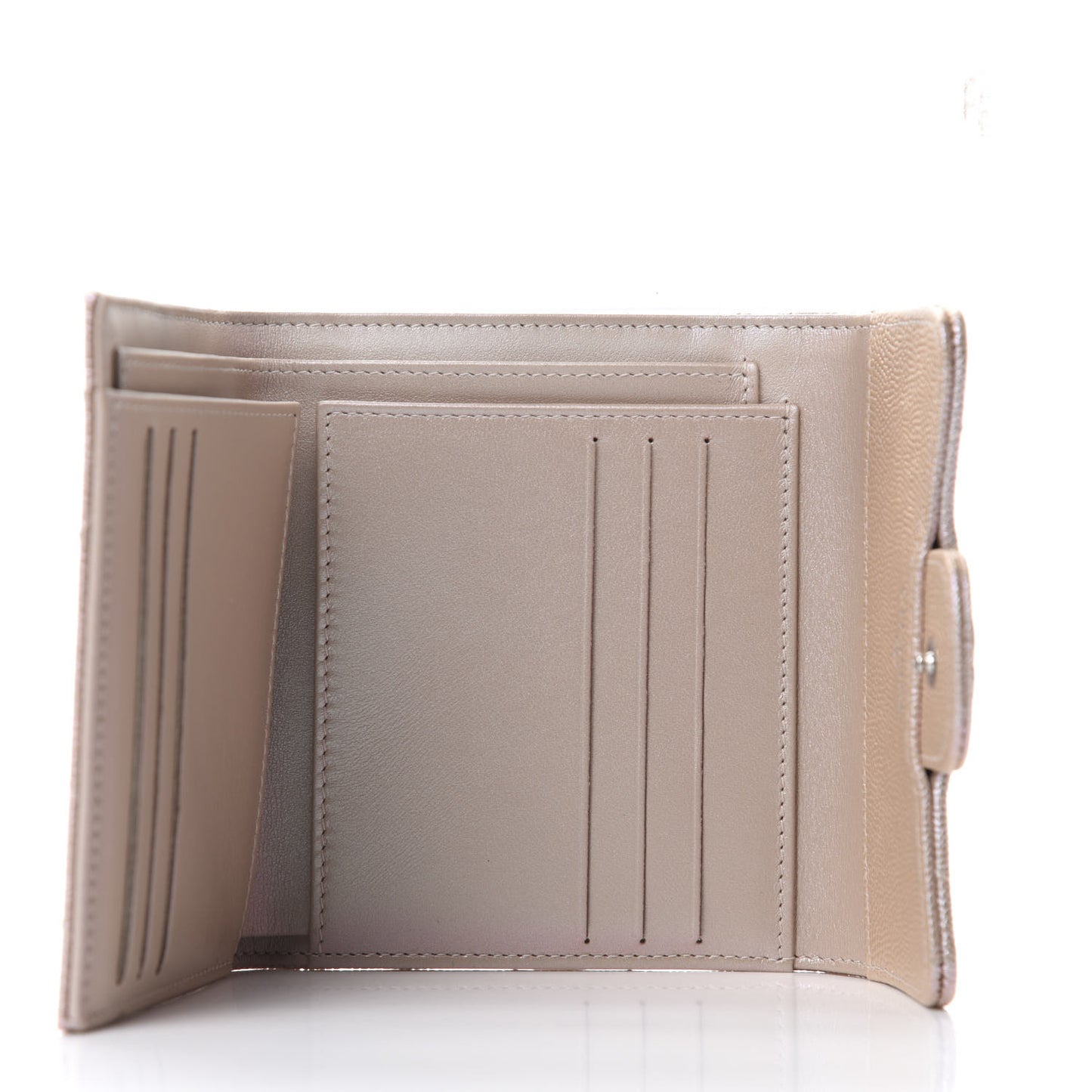Metallic Caviar Chevron Quilted Compact Flap Wallet Light Gold