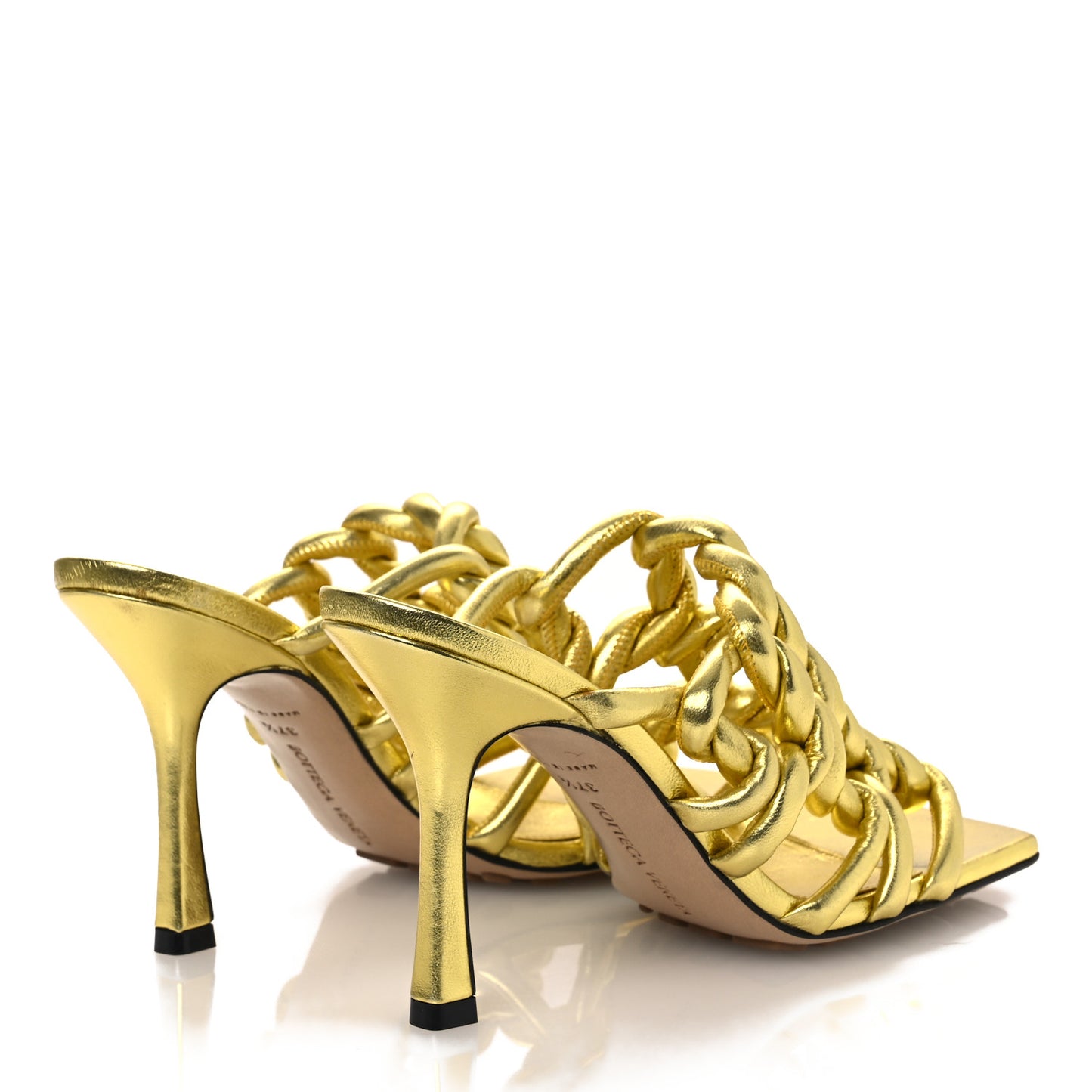 Metallic Nappa Reflection Weave Stretch Mules Sandals 37.5 Gold