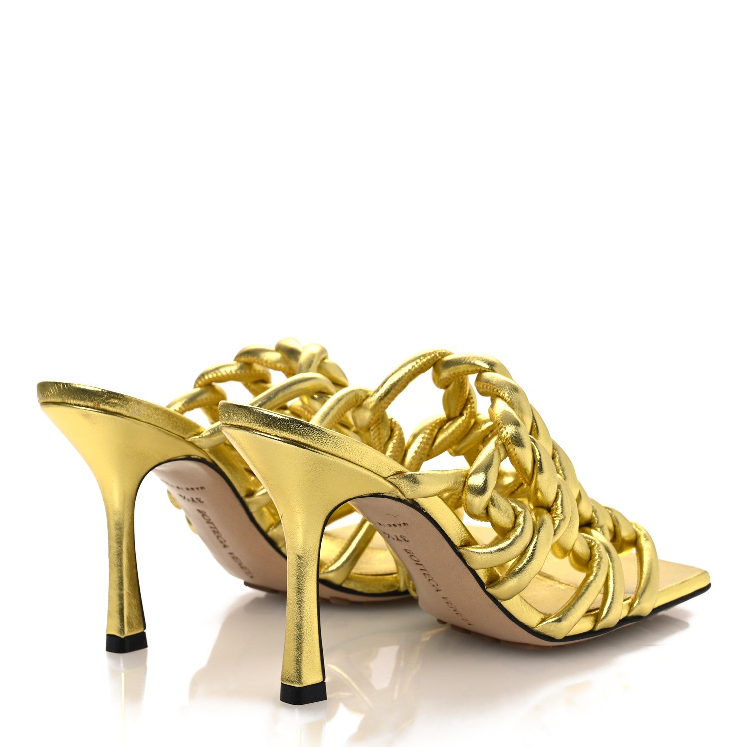 Bottega Veneta Metallic Nappa Reflection Weave Stretch Mules Sandals 37.5 Gold 5 of 13