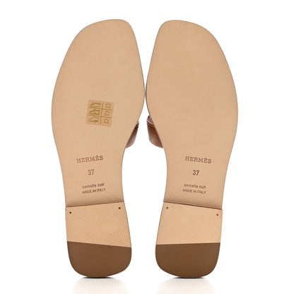 Hermes Box Calfskin Oran Sandals 37 Gold 5 of 8