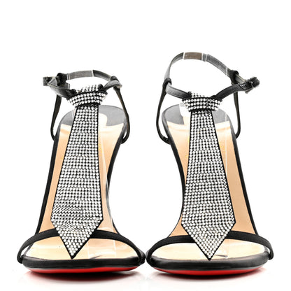 Christian Louboutin Satin Crepe Strass T Cab 100 T-Strap Sandals 39 Black 2 of 11