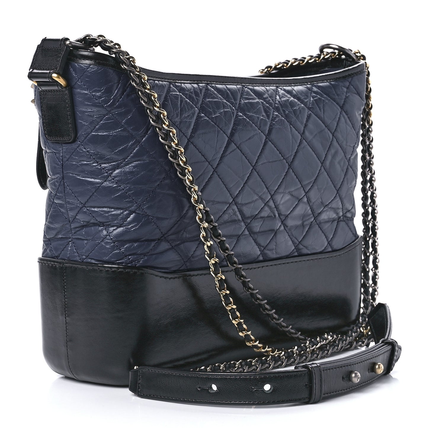 Aged Calfskin Quilted Medium Gabrielle Hobo Navy Black