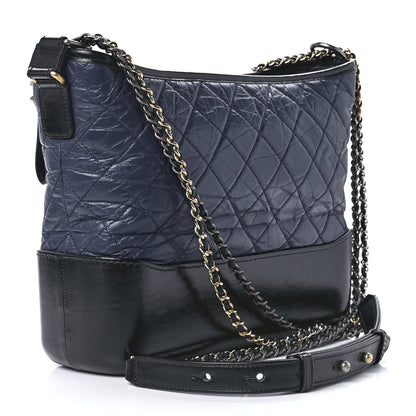 Chanel Aged Calfskin Quilted Medium Gabrielle Hobo Navy Black 3 of 11