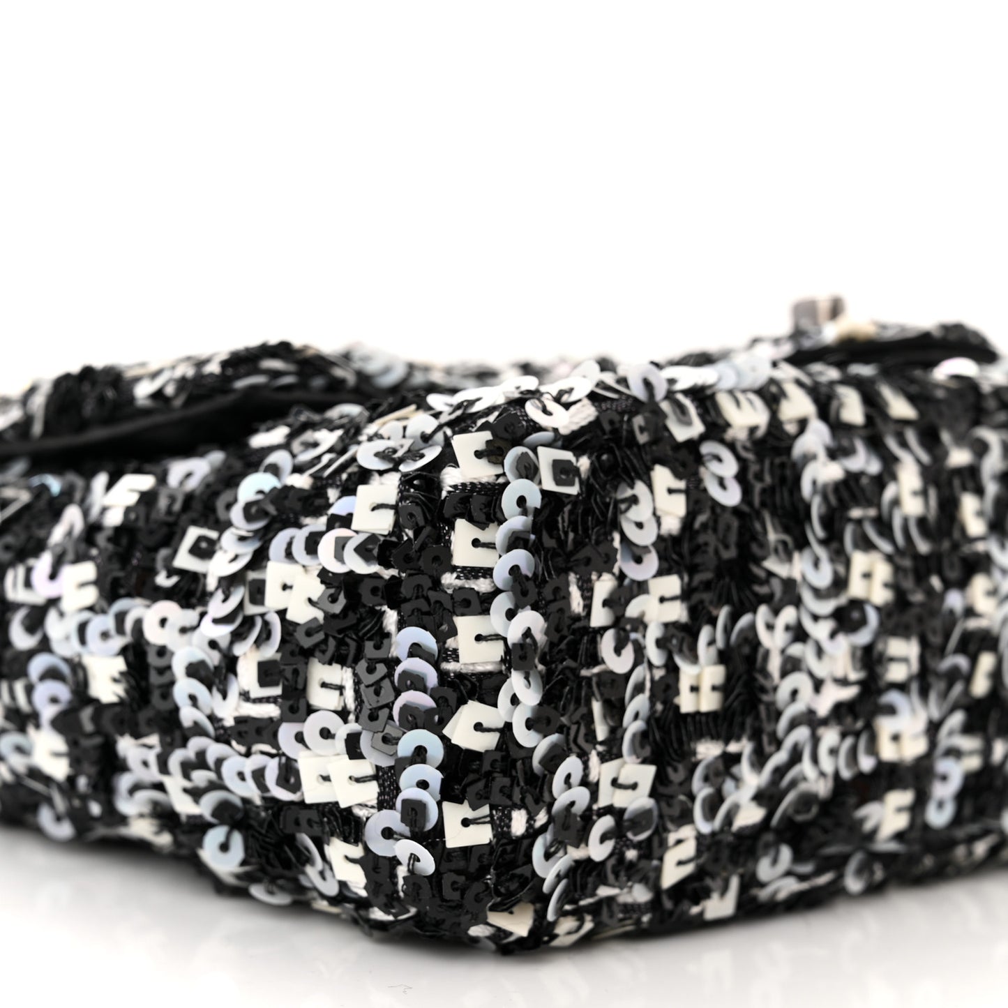 Sequin Lambskin Mini Flap Silver Black