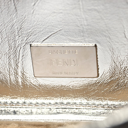 Fendi Craquele Lambskin Sheepskin Fur Baguette Argento 6 of 10