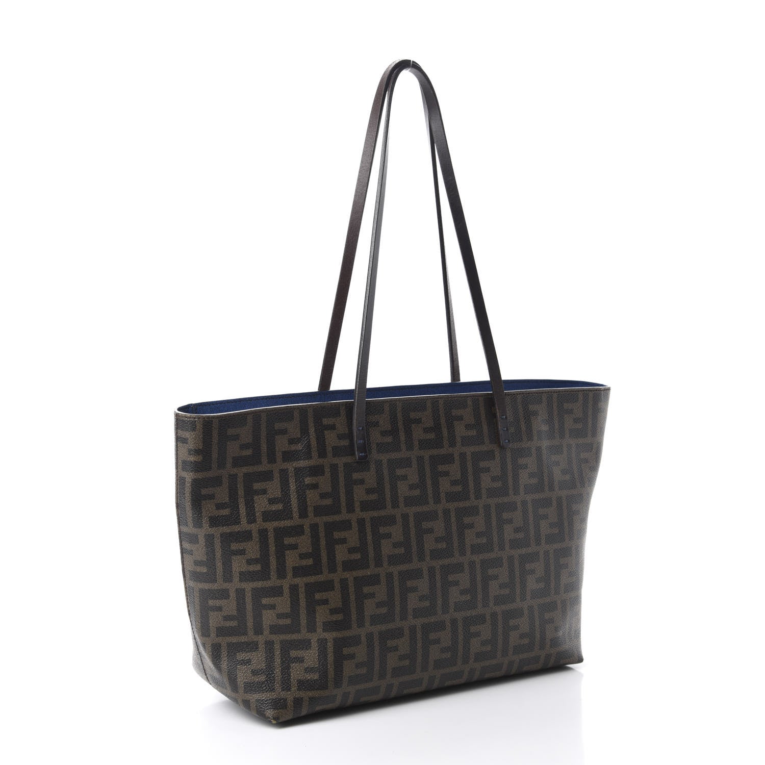 Fendi Zucca Spalmati Small Roll Tote Tobacco Blue 3 of 13