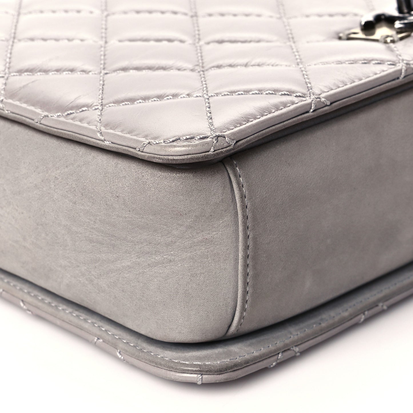 Glazed Calfskin Quilted Medium Day Trip Flap Grey