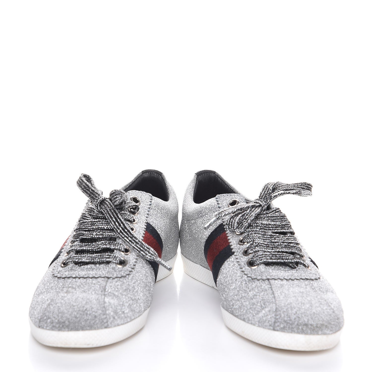 Gucci Glitter Fabric Studded Web Sneakers 36.5 Silver 8 of 10