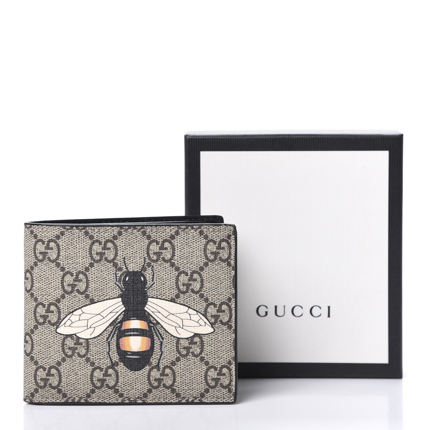 GG Supreme Monogram Bee Nice Bi-Fold Wallet Beige