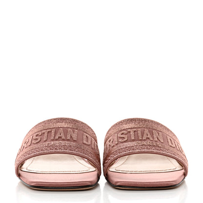 Christian Dior Satin Embroidered Dway 35mm Slide Sandals 37.5 Rose Des Vents 2 of 9