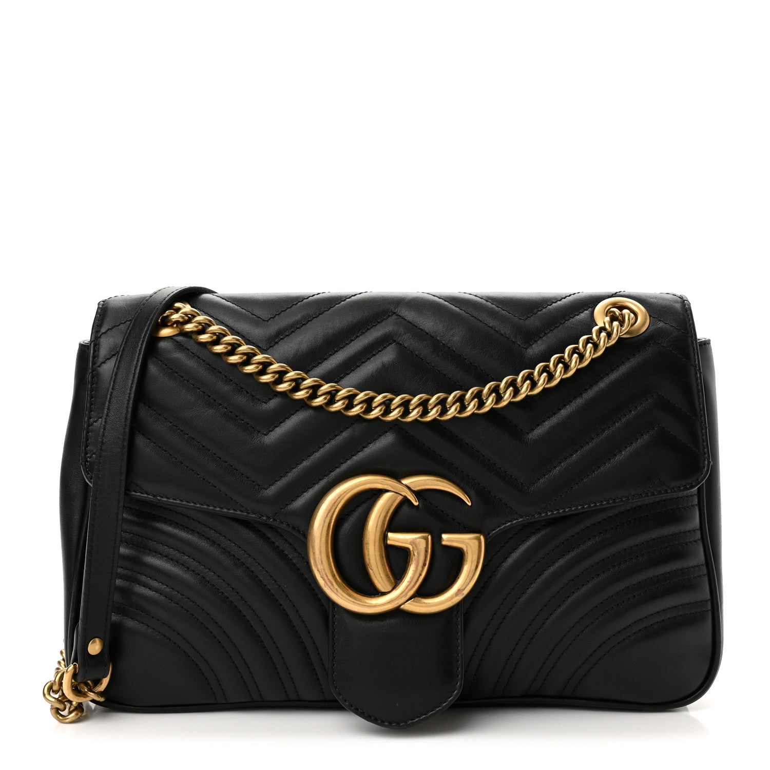 Gucci Calfskin Matelasse Medium GG Marmont Shoulder Bag Black 1 of 10