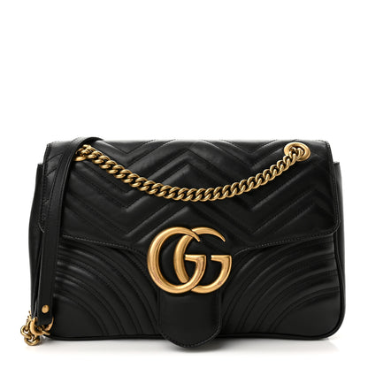 Gucci Calfskin Matelasse Medium GG Marmont Shoulder Bag Black 1 of 10