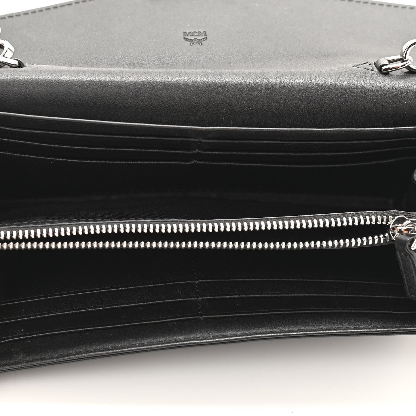 Calfskin Logo Embossed Large Patricia Wallet On Chain Black