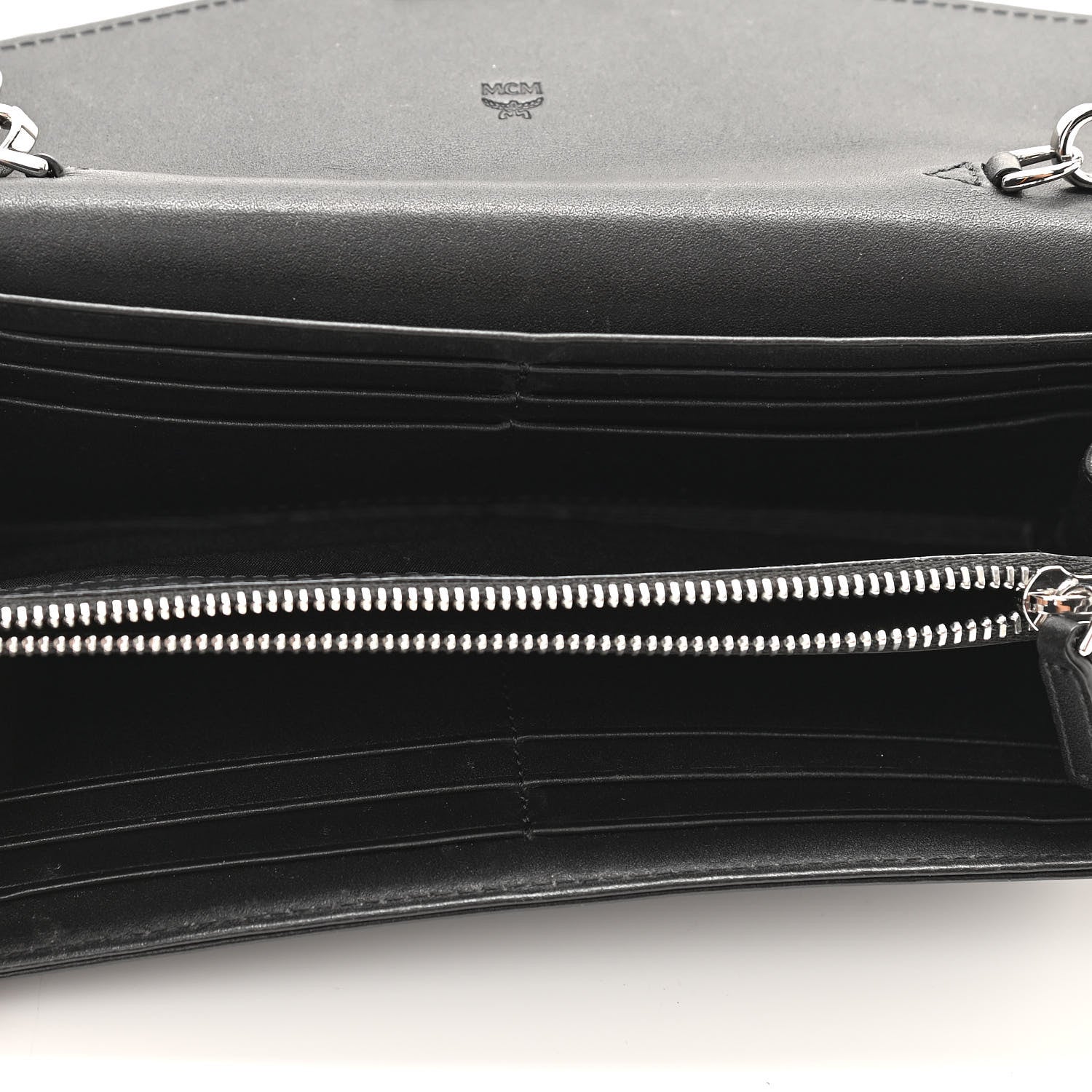 MCM Calfskin Logo Embossed Large Patricia Wallet On Chain Black 4 of 8