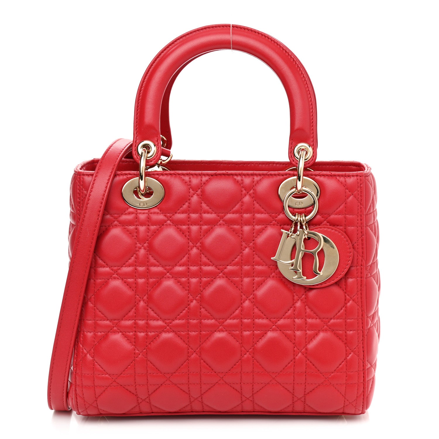 Christian Dior Lambskin Cannage Medium Lady Dior Red 1 of 10