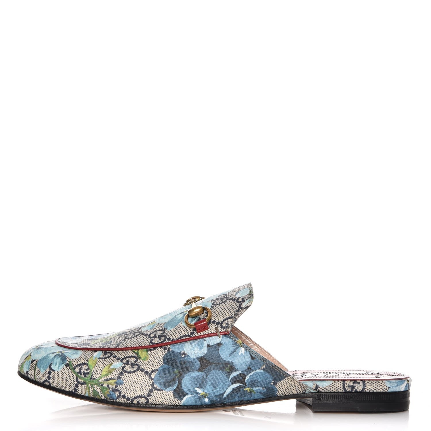Gucci GG Supreme Monogram Blooms Womens Princetown Slippers 40 Beige Blue Navy Hibiscus Red 1 of 9