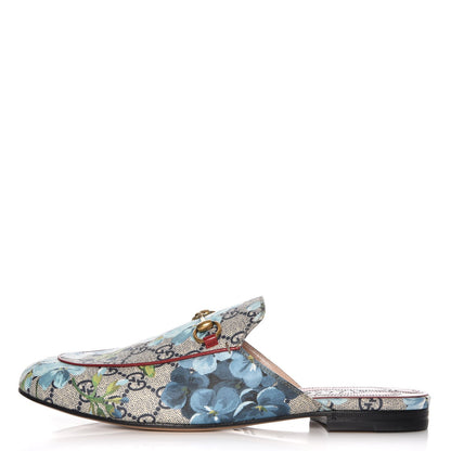 Gucci GG Supreme Monogram Blooms Womens Princetown Slippers 40 Beige Blue Navy Hibiscus Red 1 of 9