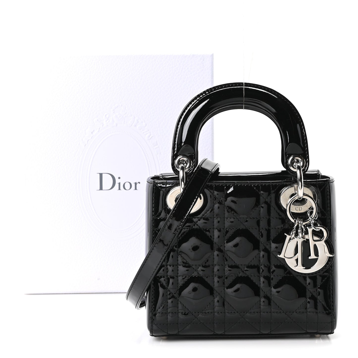 Patent Cannage Mini Lady Dior Black