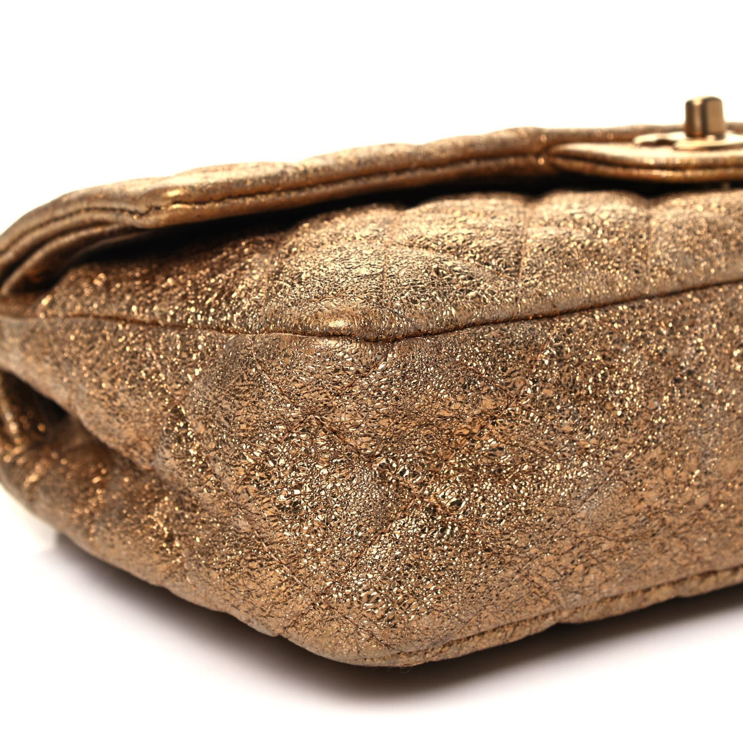 Metallic Crackled Calfskin Quilted Medium Double Flap Dark Gold