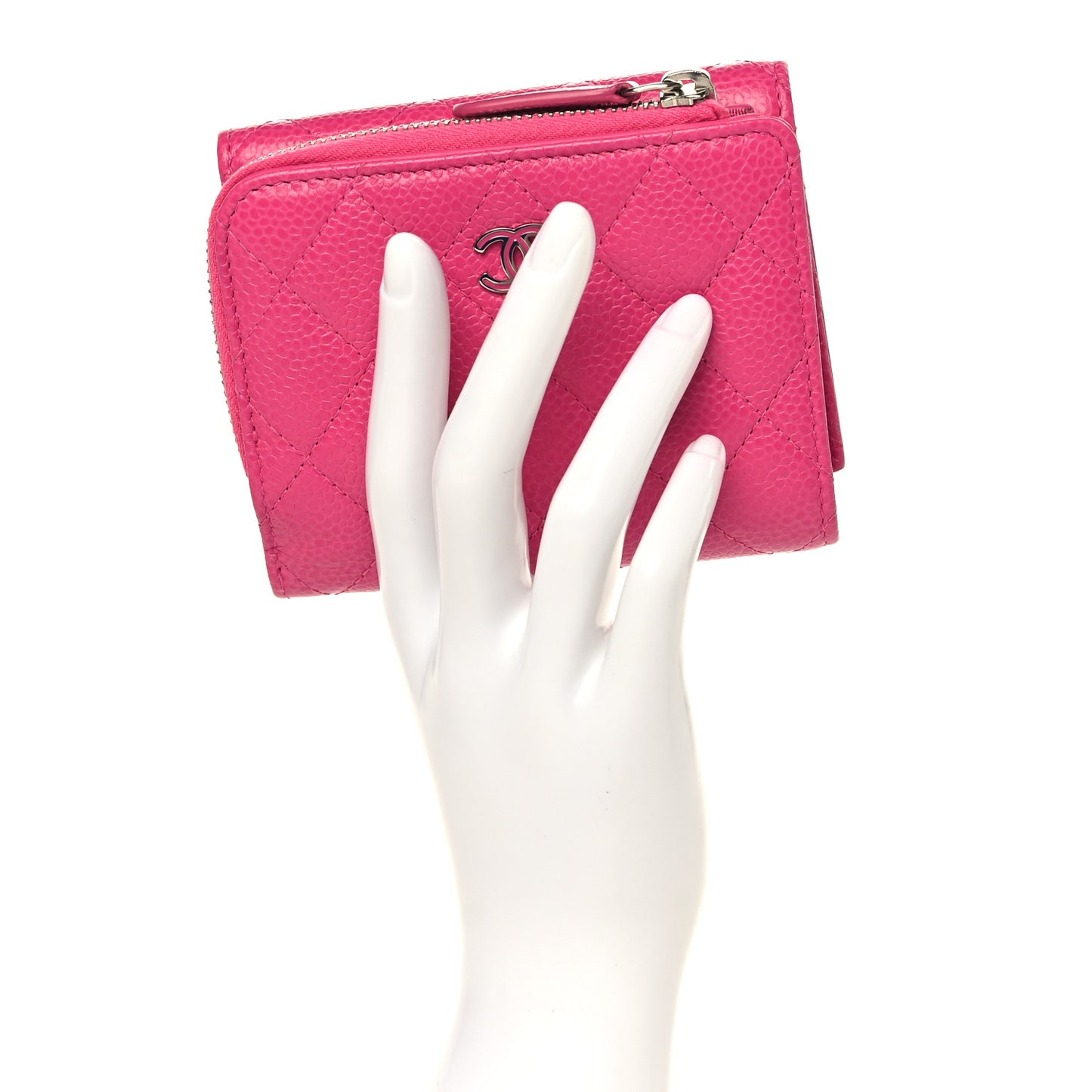 Caviar Quilted Compact Zipped Wallet Pink