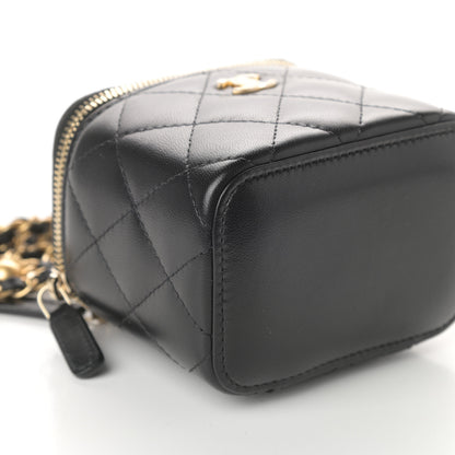 Chanel Lambskin Quilted Mini Pearl Crush Vanity Case With Chain Black 9 of 10