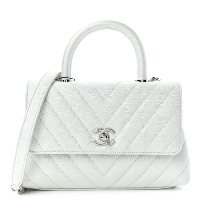Chanel Iridescent Caviar Chevron Quilted Mini Coco Handle Flap White 1 of 10