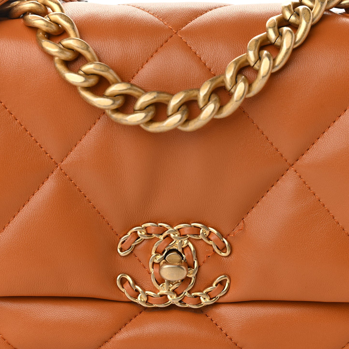 Lambskin Quilted Medium Chanel 19 Flap Light Brown