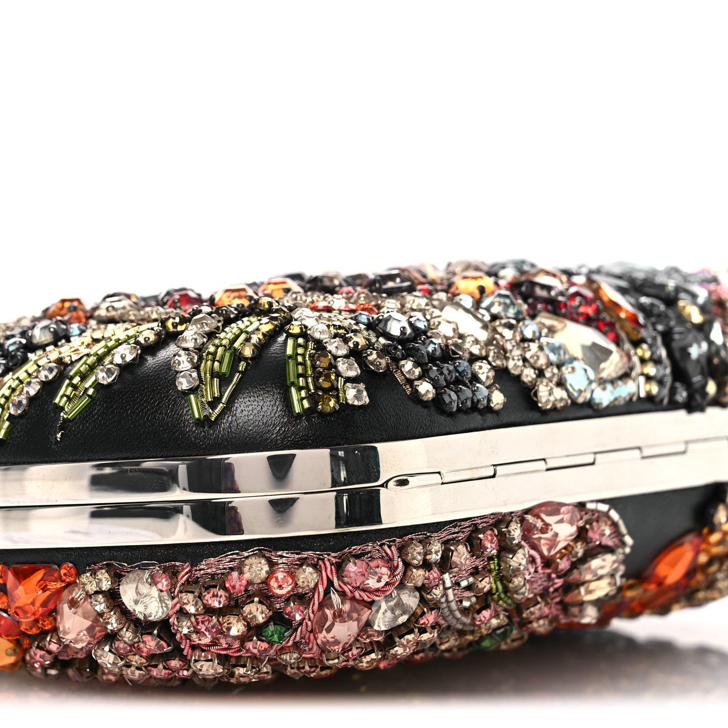 Nappa Crystal Embroidered Hieronymus Skull Knuckle Box Clutch Black Multicolor