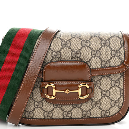 Gucci GG Supreme Monogram Azalea Calfskin Web Mini Horsebit 1955 Shoulder Bag Beige Ebony Brown Sugar 8 of 10