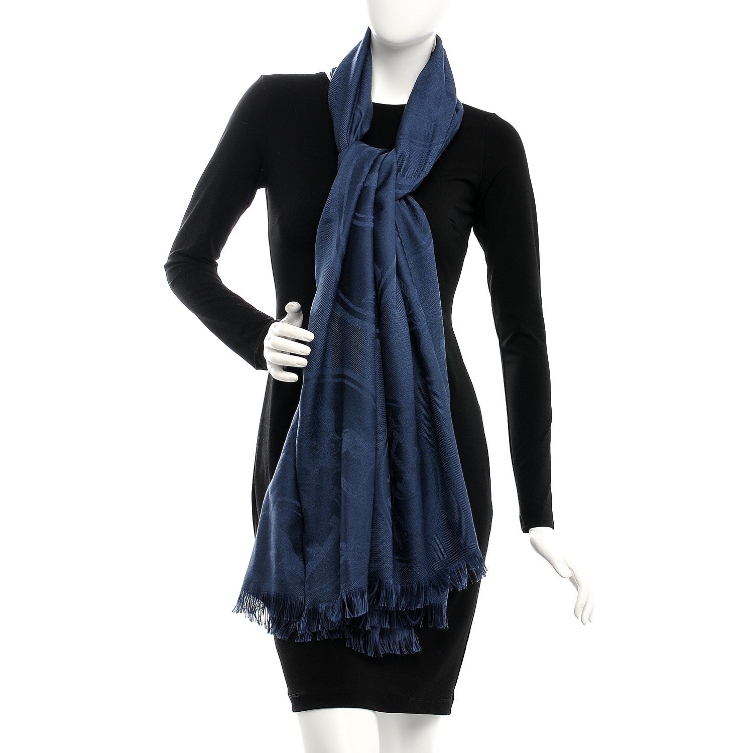 Hermes Cashmere Silk New Libris Stole Bleu Noir 2 of 4