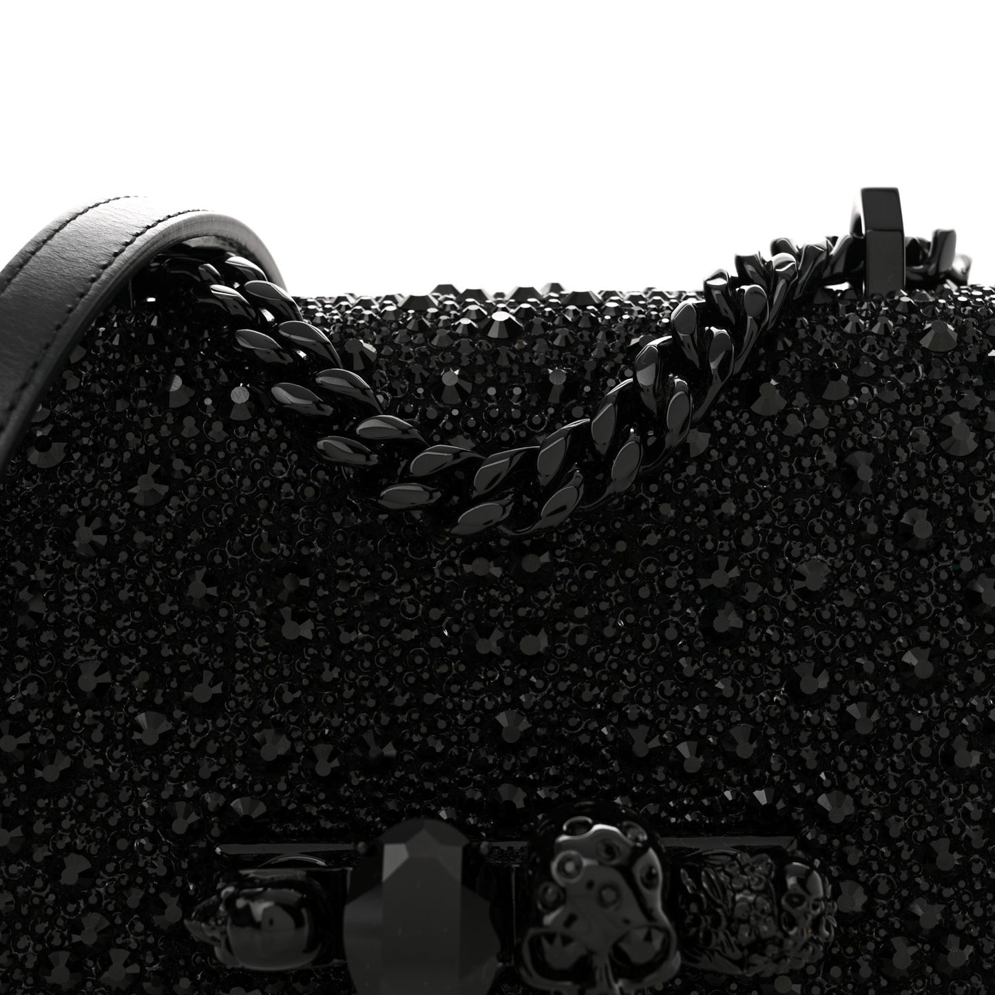 Calfskin Crystal Chain Clutch Black