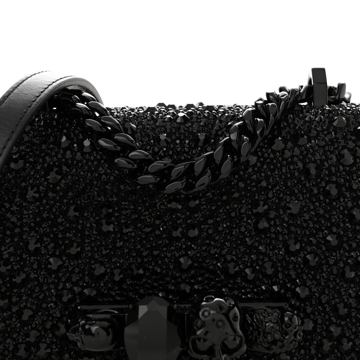 Alexander McQueen Calfskin Crystal Chain Clutch Black 7 of 12