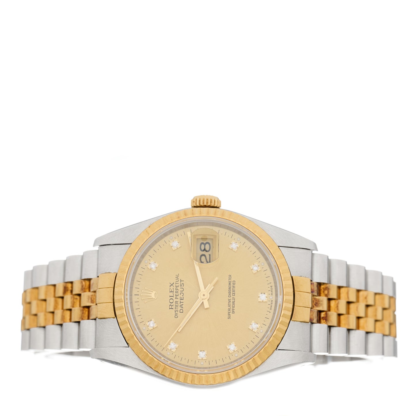 Stainless Steel 18K Yellow Gold Diamond 36mm Oyster Perpetual Datejust Watch Champagne 16233