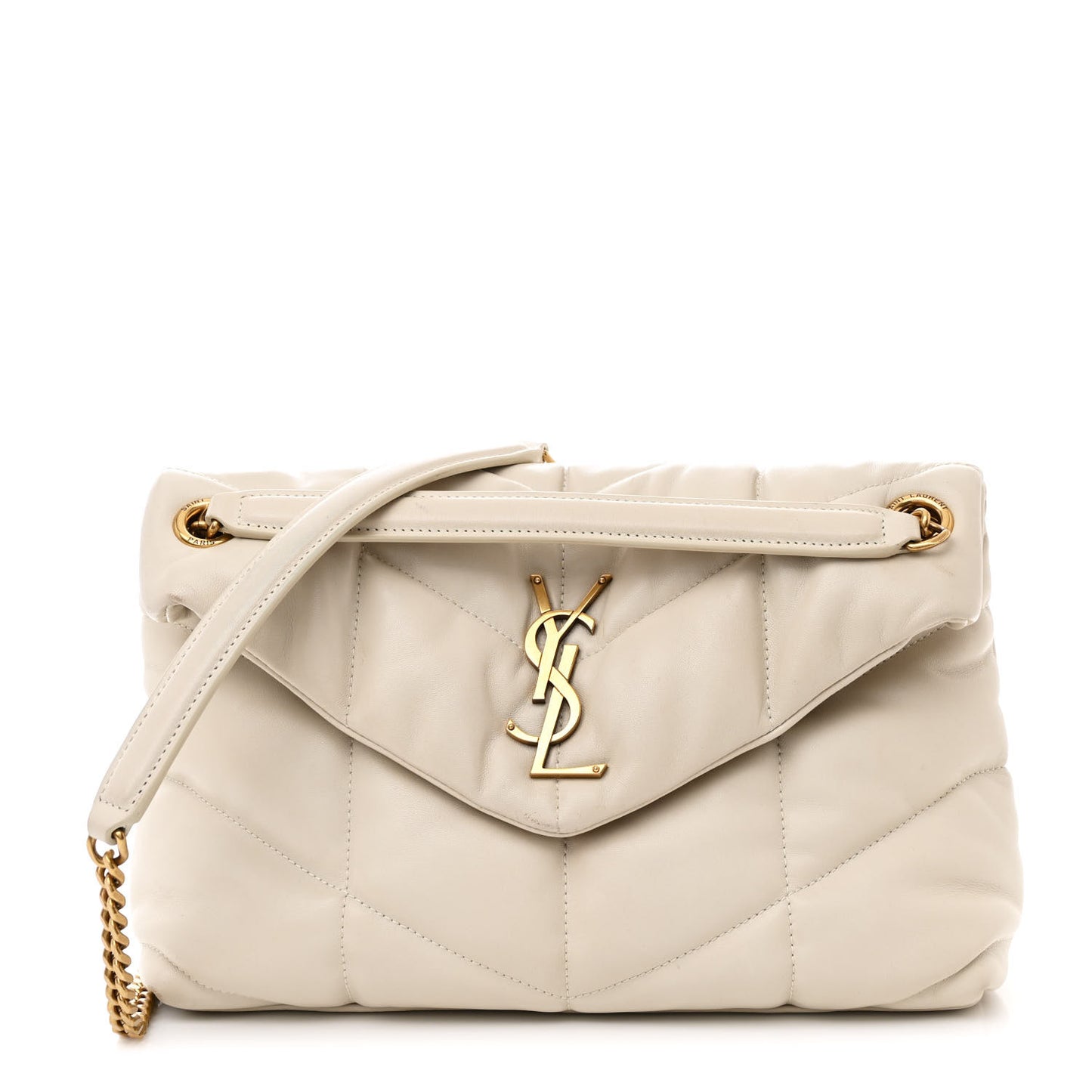 Lambskin Quilted Small Loulou Puffer Monogram Chain Satchel Crema Soft