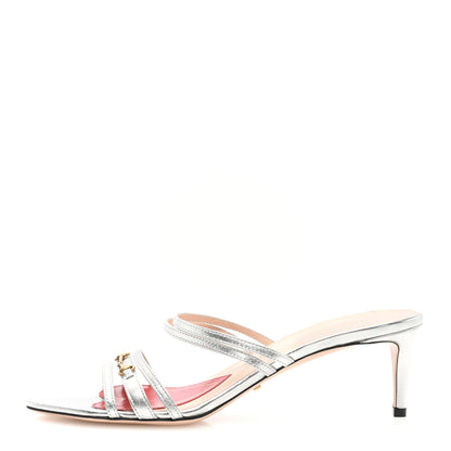 Gucci Metallic Nappa Victoria Strappy Horsebit Sandals 40 Silver 1 of 7