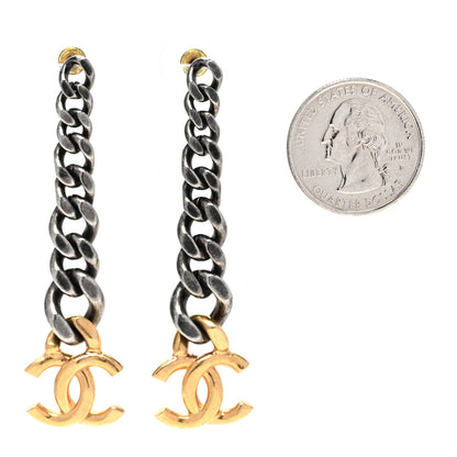 Chanel Metal CC Pick Drop Earrings Ruthenium Gold 2 of 5