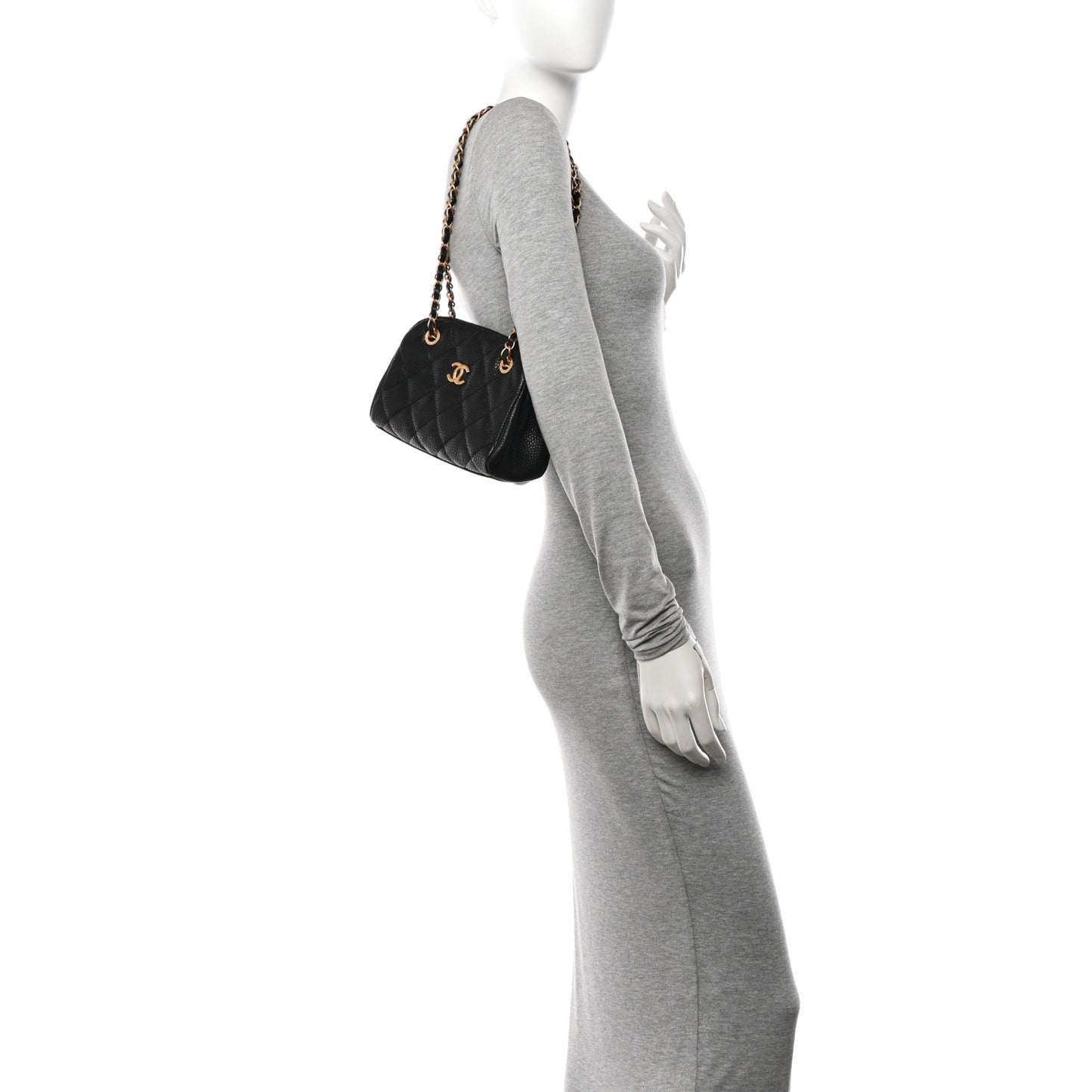 Caviar Quilted Small  Bowling Bag Black