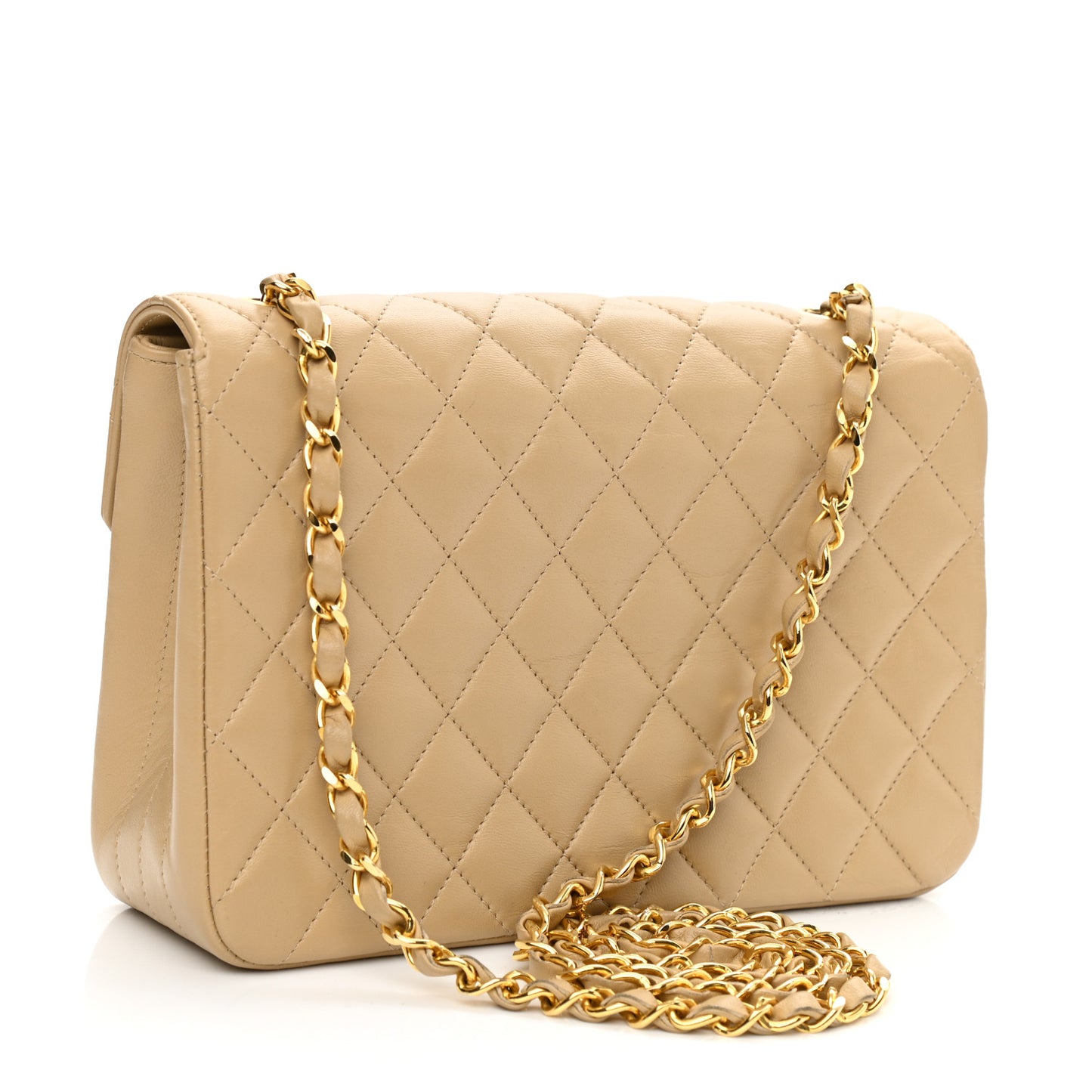 Lambskin Quilted Small Single Flap Beige