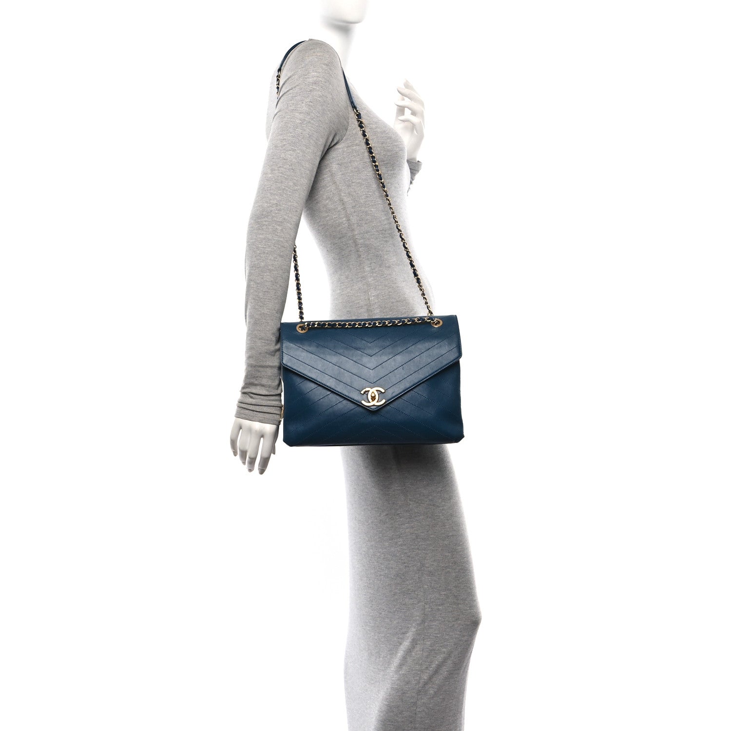 Chanel Lambskin Chevron Stitched Large Envelope Flap Blue 2 of 12