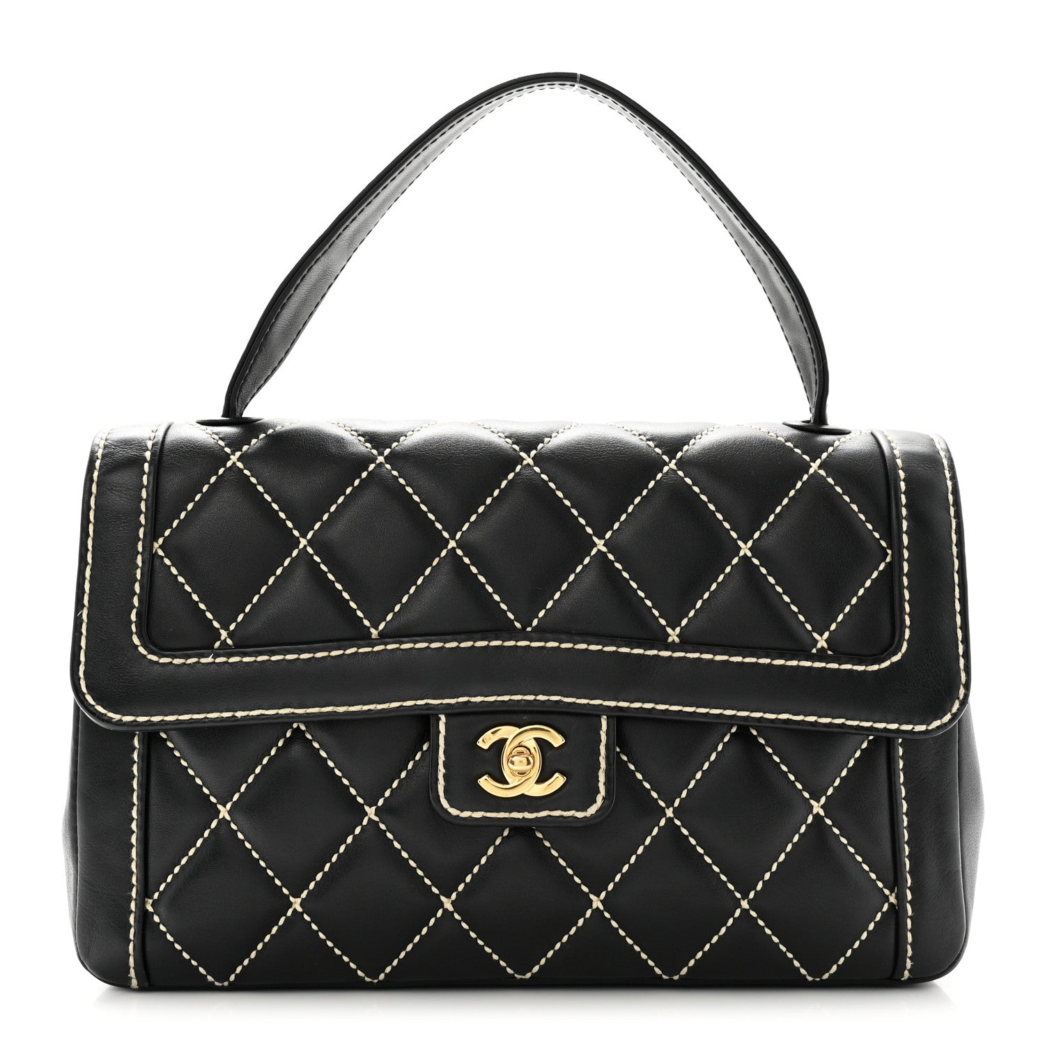 Chanel Calfskin Quilted Wild Stitch Large Top Handle Flap Black 1 of 16
