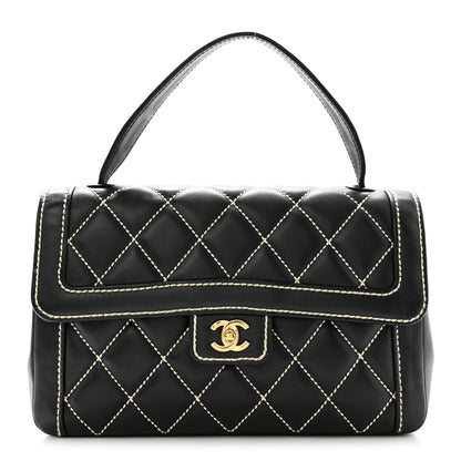 Chanel Calfskin Quilted Wild Stitch Large Top Handle Flap Black 1 of 16