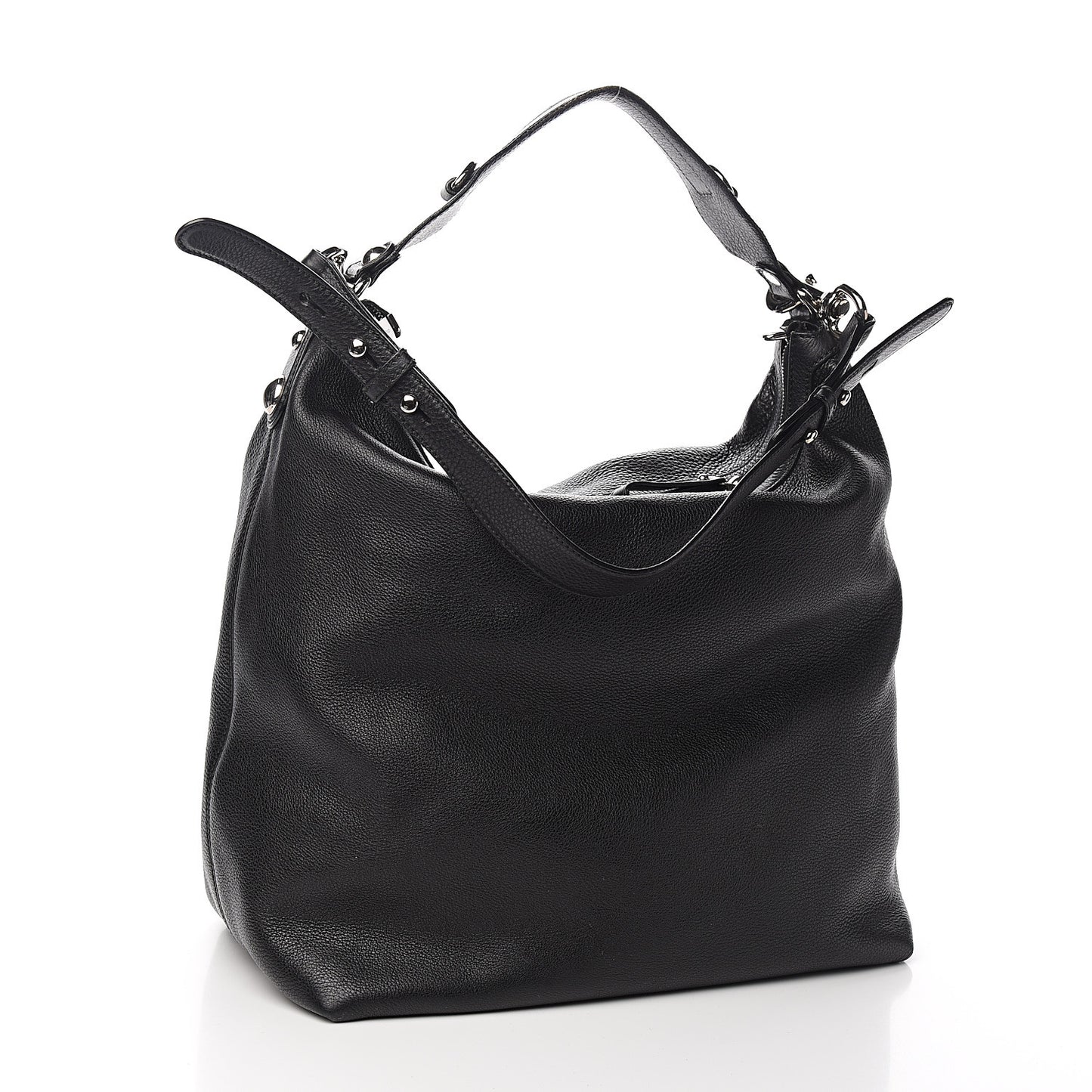 Pebbled Calfskin Large Icon Bit Hobo Black