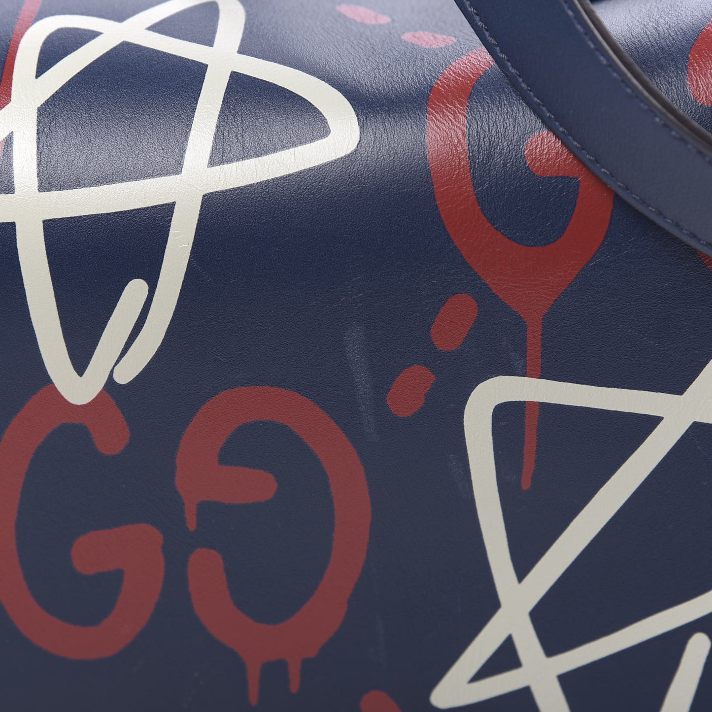 Calfskin GucciGhost Print Duffle Blue Agata Hibiscus Red
