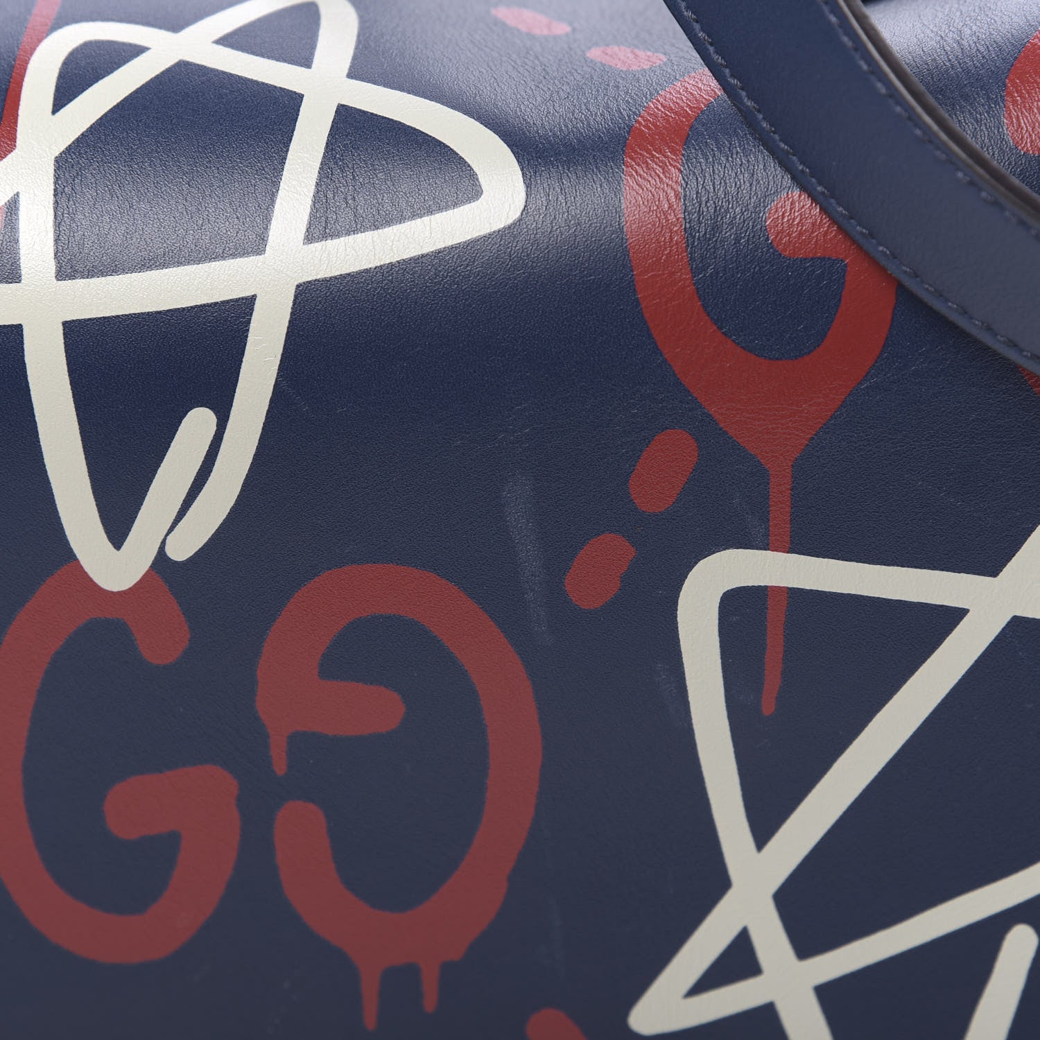 Gucci Calfskin GucciGhost Print Duffle Blue Agata Hibiscus Red 8 of 13