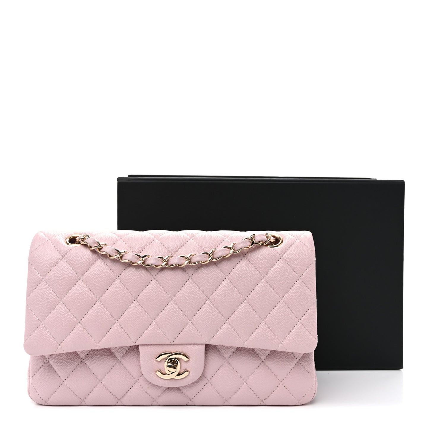 Caviar Quilted Medium Double Flap Light Pink