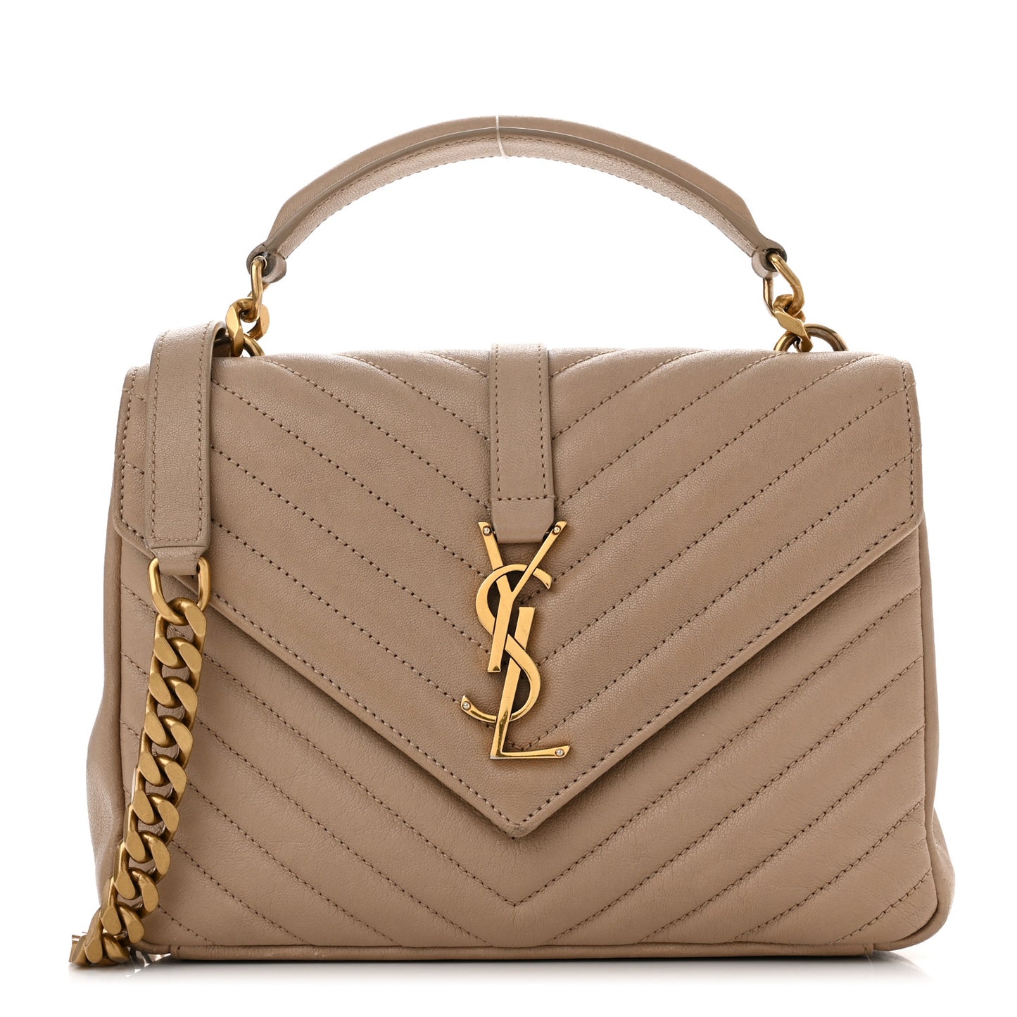 Lambskin Matelasse Chevron Monogram Medium College Bag Greyish Browm