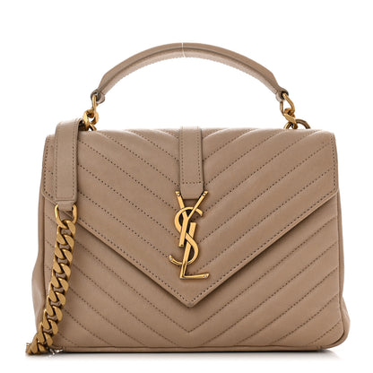 Saint Laurent Lambskin Matelasse Chevron Monogram Medium College Bag Greyish Browm 1 of 12