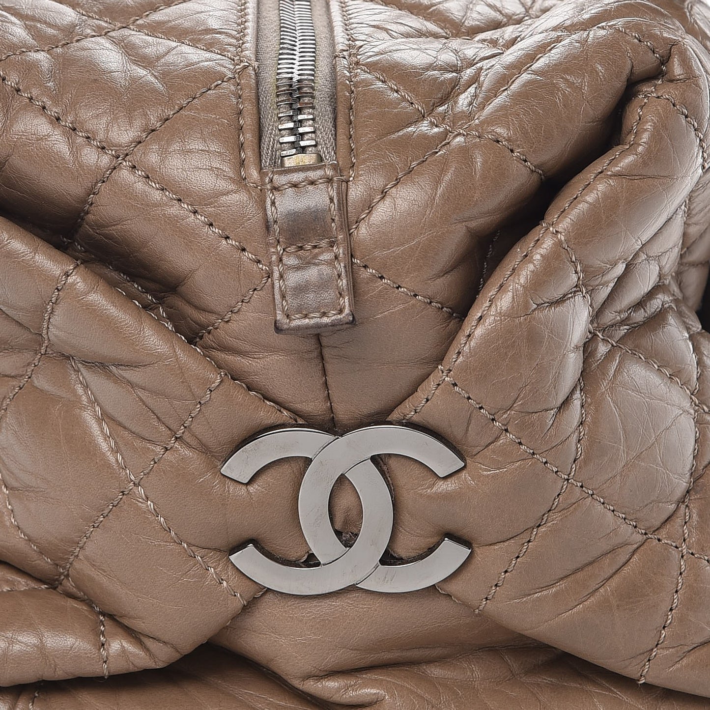 Distressed Lambskin Lady Braid Small Tote Taupe