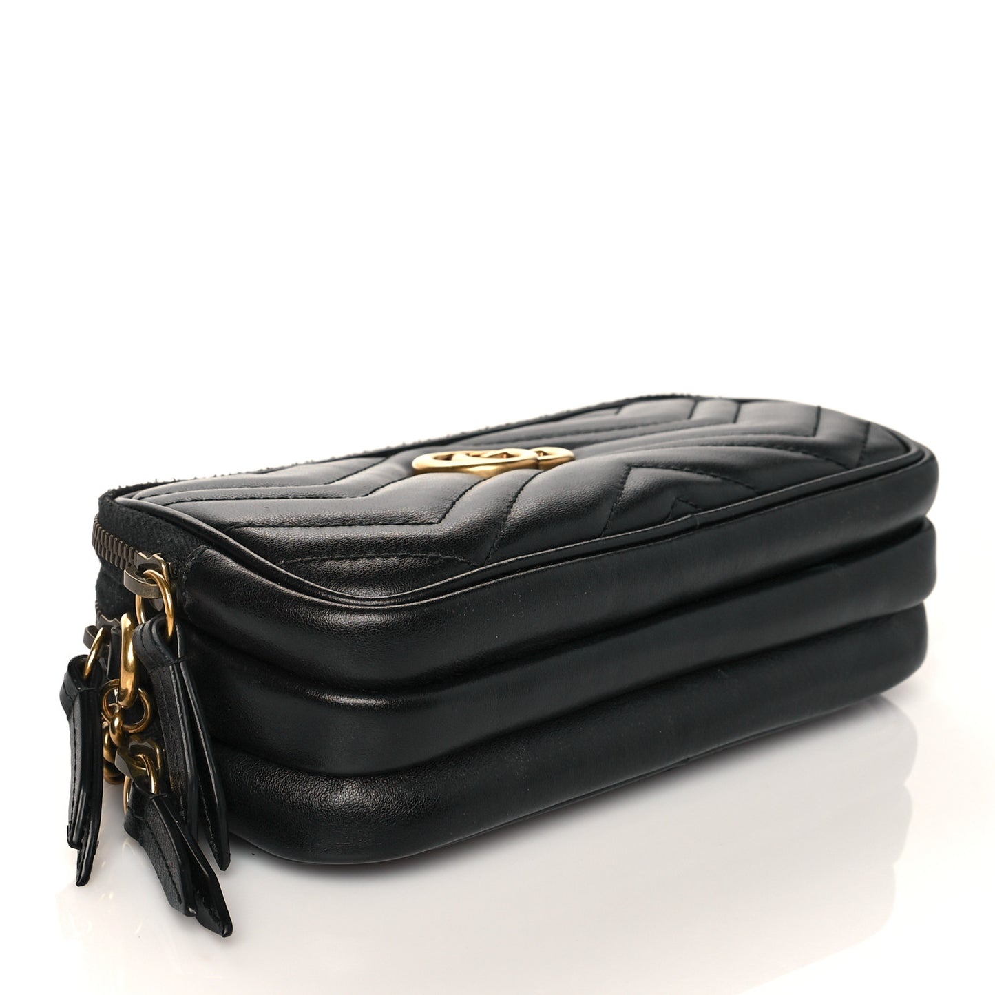 Calfskin Matelasse Mini GG Marmont Chain Crossbody Bag Black
