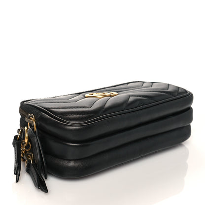 Gucci Calfskin Matelasse Mini GG Marmont Chain Crossbody Bag Black 4 of 13